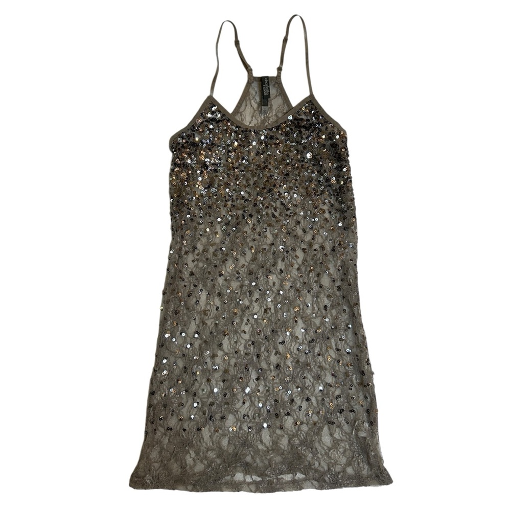 Vintage Y2K Charlotte Russe 100% Nylon Sparkly Gray Sequin Bling Racerback Cami